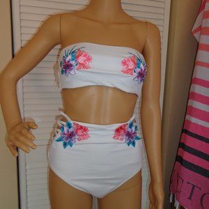 BEAUTIFUL VS PINK High Waist Swim Bikini Bottom & Bra (Embroidered) NEW - SIZE L